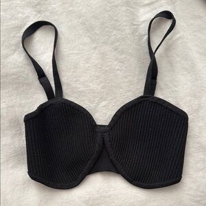 Babaton Black Ribbed Women's Bra 2XS